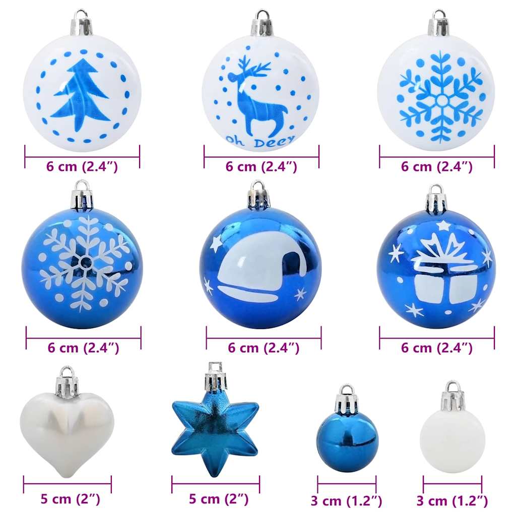 Christmas Bauble Set 40 pcs Blue and White